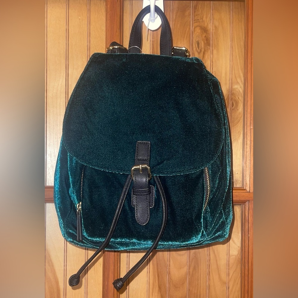 Chic Black and Green Velvet Backpack